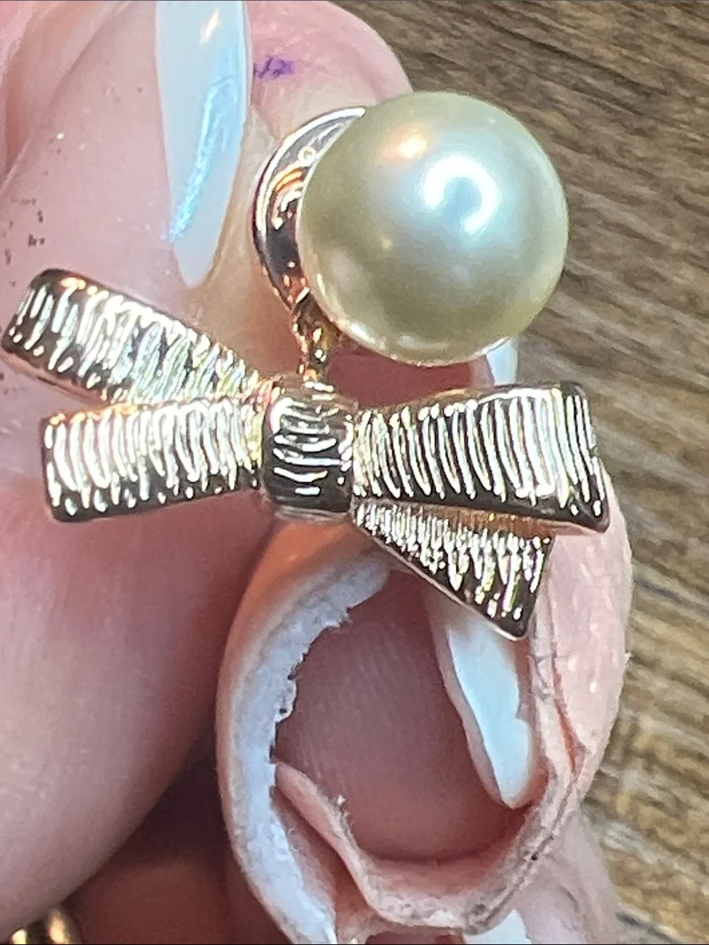 Pearl Stud Earrings with Rose Gold Bow Accent - White Pearl